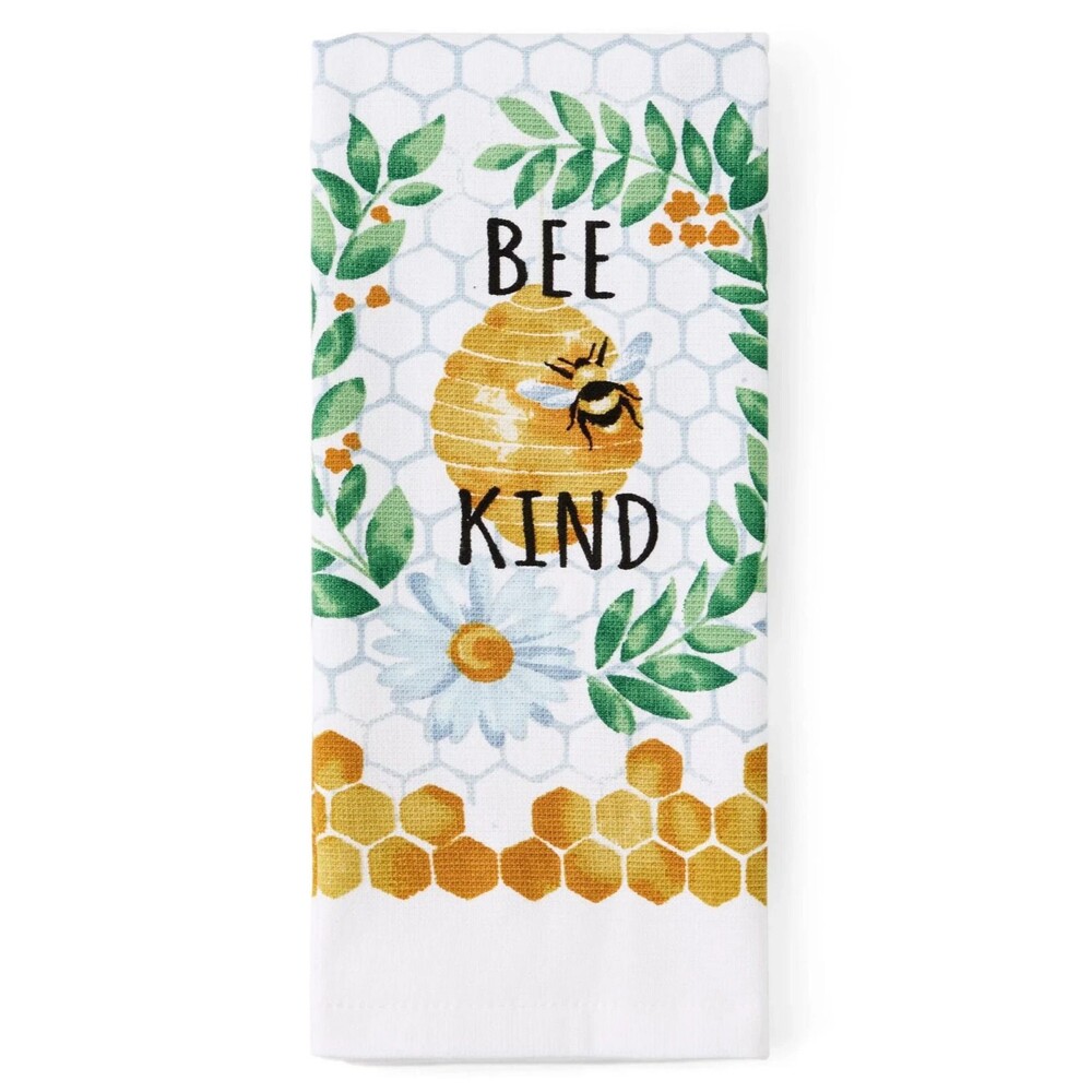 Bee Kind  Kitchen Towel 2pc Multicolored, 15 x 25-in Floral Honeycomb Gift NEW